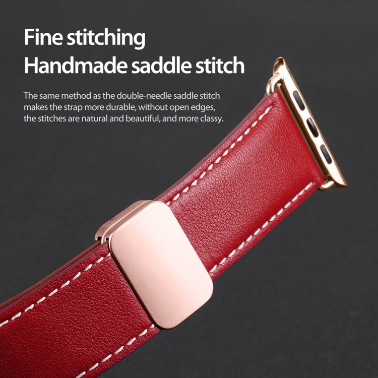 For Apple Watch Series 8 45mm DUX DUCIS YA Series Magnetic Buckle Genuine Leather Watch Band(Red) - Watch Bands by DUX DUCIS | Online Shopping UK | buy2fix