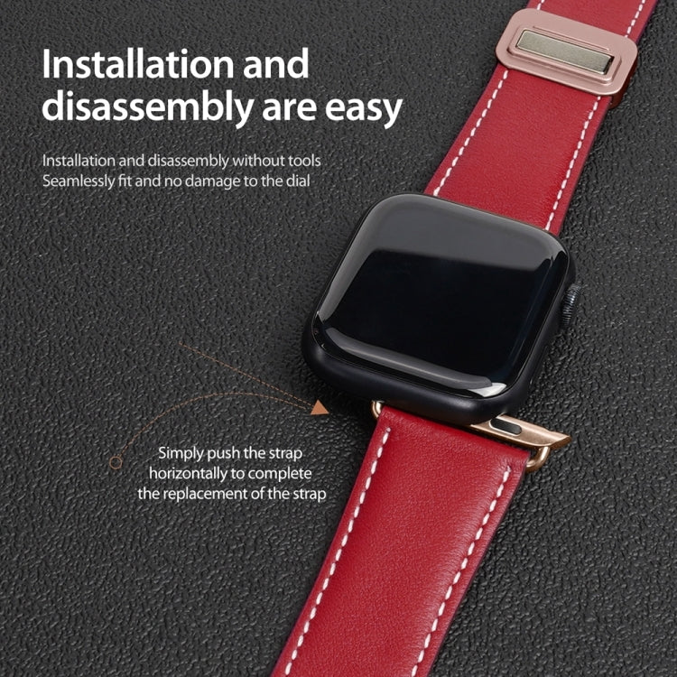 For Apple Watch Series 8 45mm DUX DUCIS YA Series Magnetic Buckle Genuine Leather Watch Band(Red) - Watch Bands by DUX DUCIS | Online Shopping UK | buy2fix