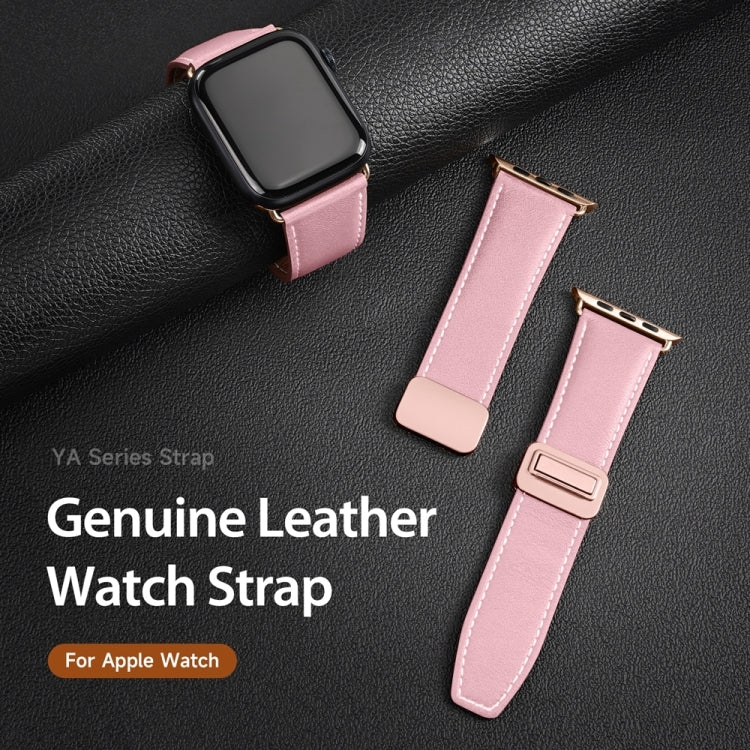 For Apple Watch SE 2022 40mm DUX DUCIS YA Series Magnetic Buckle Genuine Leather Watch Band(Pink) - Watch Bands by DUX DUCIS | Online Shopping UK | buy2fix