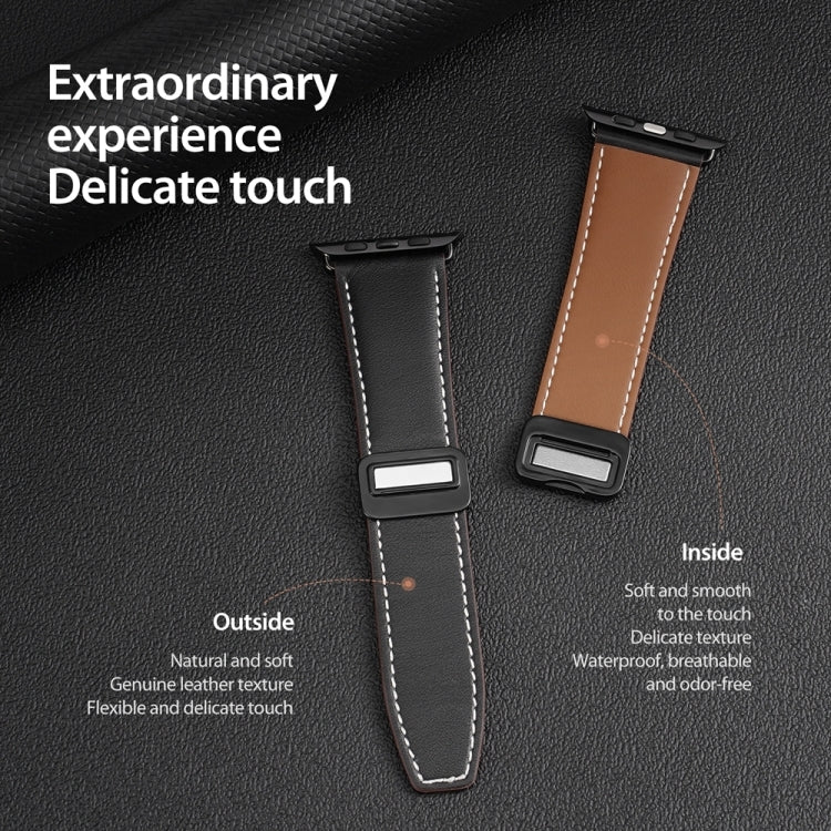 For Apple Watch SE 2022 44mm DUX DUCIS YA Series Magnetic Buckle Genuine Leather Watch Band(Black) - Watch Bands by DUX DUCIS | Online Shopping UK | buy2fix