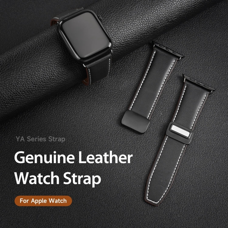 For Apple Watch Series 7 45mm DUX DUCIS YA Series Magnetic Buckle Genuine Leather Watch Band(Black) - Watch Bands by DUX DUCIS | Online Shopping UK | buy2fix