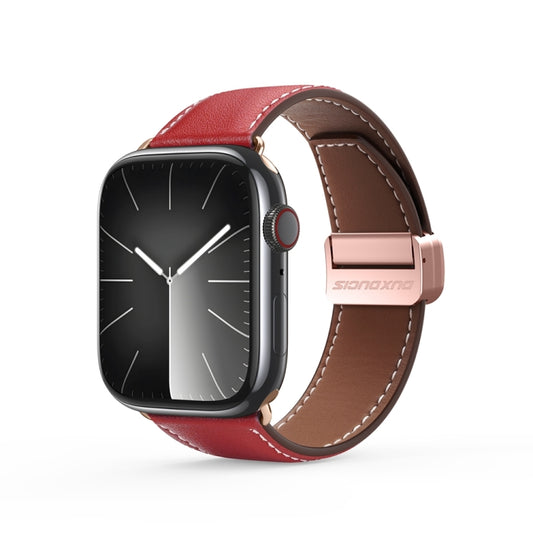 For Apple Watch Series 7 45mm DUX DUCIS YA Series Magnetic Buckle Genuine Leather Watch Band(Red) - Watch Bands by DUX DUCIS | Online Shopping UK | buy2fix