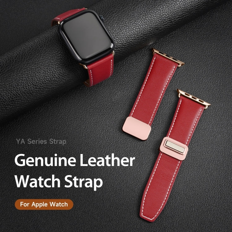 For Apple Watch 38mm DUX DUCIS YA Series Magnetic Buckle Genuine Leather Watch Band(Red) - Watch Bands by DUX DUCIS | Online Shopping UK | buy2fix