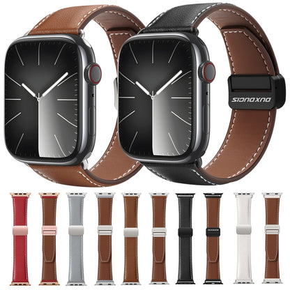 For Apple Watch Series 8 41mm DUX DUCIS YA Series Magnetic Buckle Genuine Leather Watch Band(Black) - Watch Bands by DUX DUCIS | Online Shopping UK | buy2fix