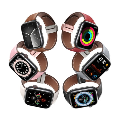 For Apple Watch Series 5 40mm DUX DUCIS YA Series Magnetic Buckle Genuine Leather Watch Band(Pink) - Watch Bands by DUX DUCIS | Online Shopping UK | buy2fix