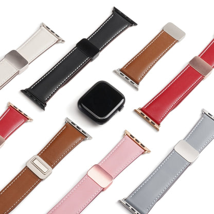 For Apple Watch SE 2022 44mm DUX DUCIS YA Series Magnetic Buckle Genuine Leather Watch Band(Red) - Watch Bands by DUX DUCIS | Online Shopping UK | buy2fix