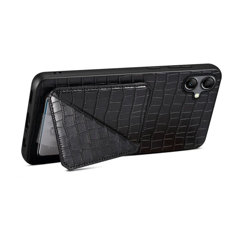 For Samsung Galaxy A05 Denior Imitation Crocodile Leather Back Phone Case with Holder(Black) - Galaxy Phone Cases by Denior | Online Shopping UK | buy2fix