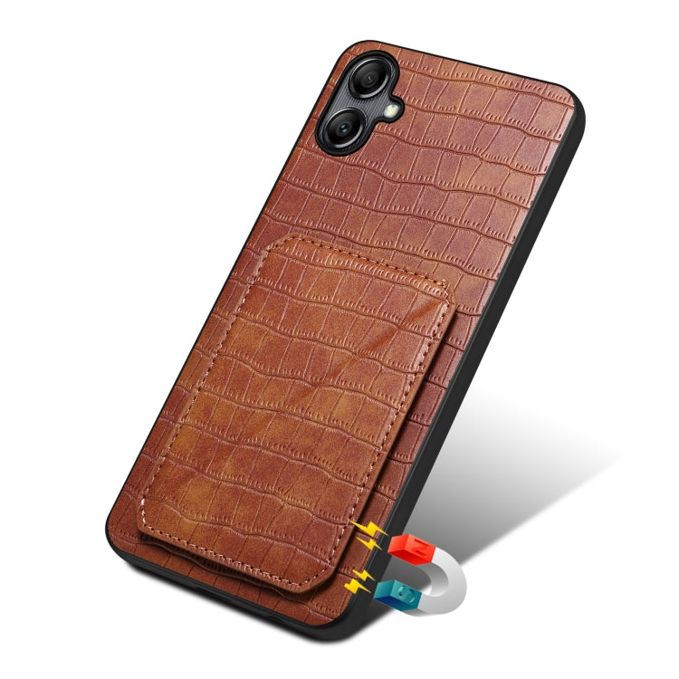 For Samsung Galaxy A20s Denior Imitation Crocodile Leather Back Phone Case with Holder(Brown) - Galaxy Phone Cases by Denior | Online Shopping UK | buy2fix