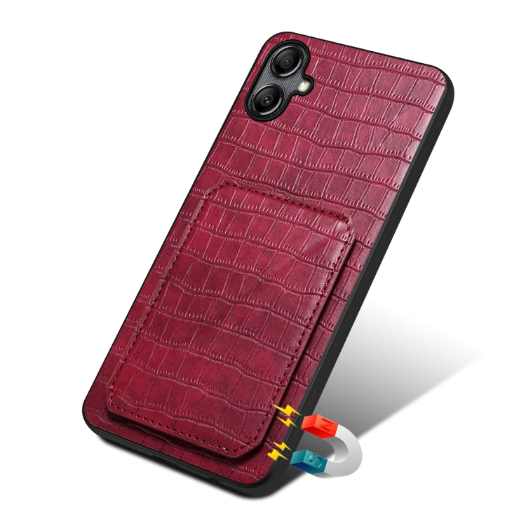 For Samsung Galaxy A24 4G Denior Imitation Crocodile Leather Back Phone Case with Holder(Rose Red) - Galaxy Phone Cases by Denior | Online Shopping UK | buy2fix
