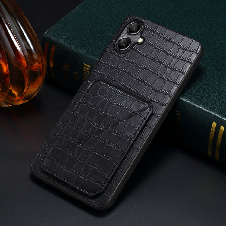 For Samsung Galaxy A51 5G Denior Imitation Crocodile Leather Back Phone Case with Holder(Black) - Galaxy Phone Cases by Denior | Online Shopping UK | buy2fix