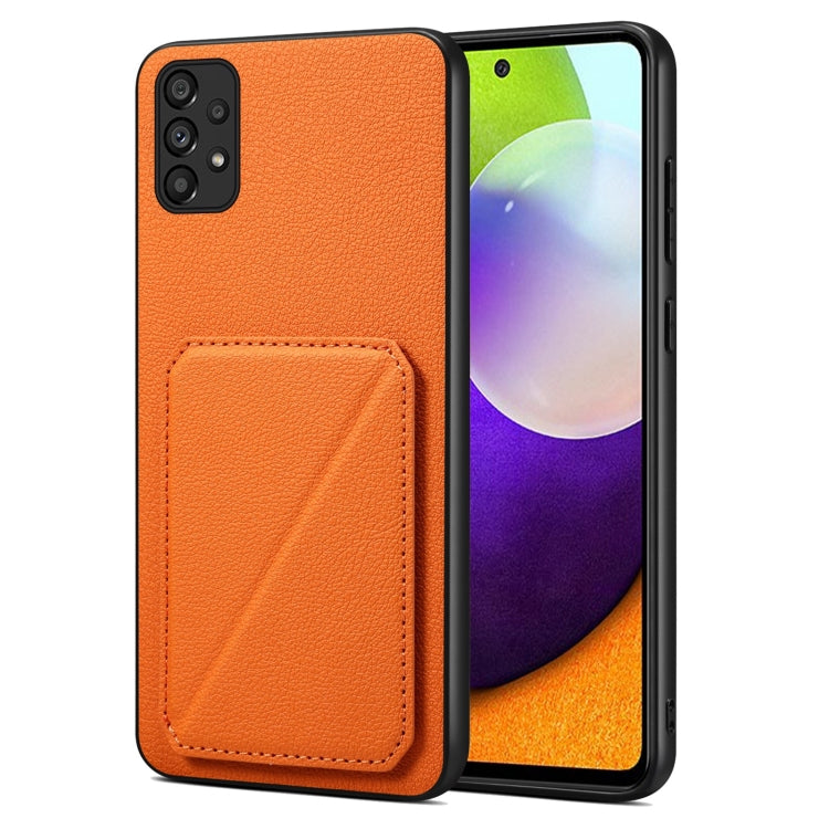 For Samsung Galaxy A52 5G / 4G / A52s Denior Imitation Calf Leather Back Phone Case with Holder(Orange) - Galaxy Phone Cases by Denior | Online Shopping UK | buy2fix