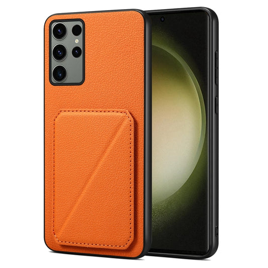 For Samsung Galaxy S23 Ultra 5G Denior Imitation Calf Leather Back Phone Case with Holder(Orange) - Galaxy S23 Ultra 5G Cases by Denior | Online Shopping UK | buy2fix