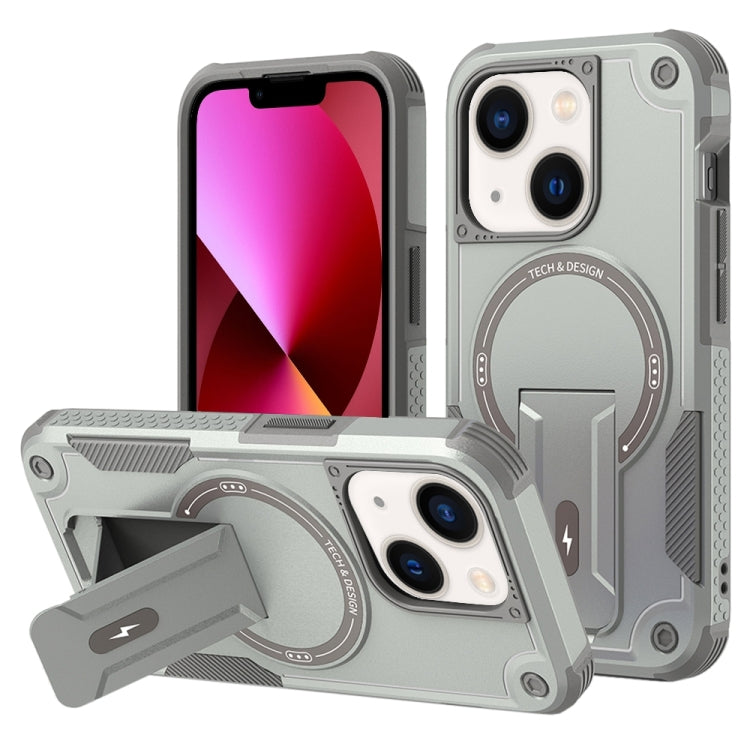 For iPhone 13 MagSafe Holder Armor PC Hybrid TPU Phone Case(Grey) - iPhone 13 Cases by buy2fix | Online Shopping UK | buy2fix