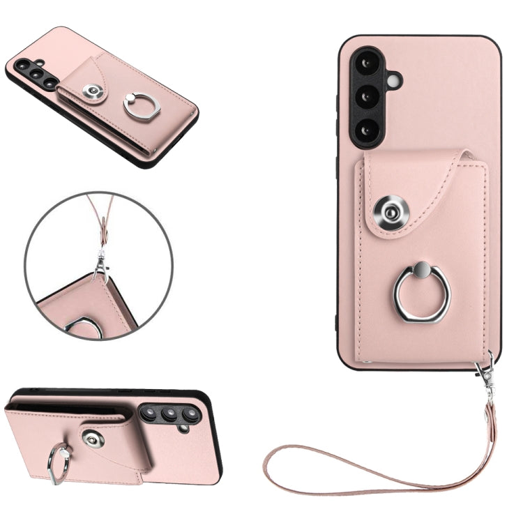 For Samsung Galaxy S23 FE 5G Organ Card Bag Ring Holder PU Phone Case with Lanyard(Pink) - Galaxy S23 FE 5G Cases by buy2fix | Online Shopping UK | buy2fix