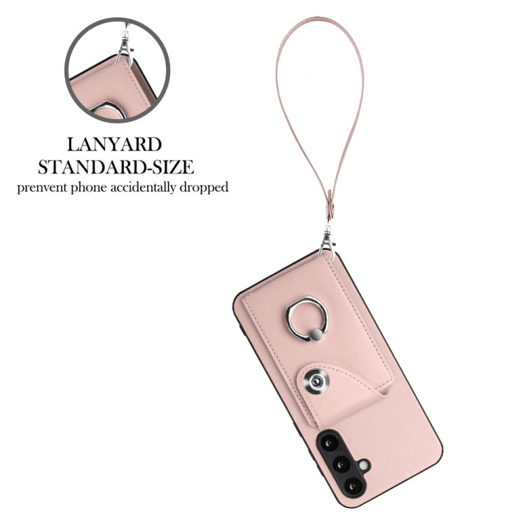 For Samsung Galaxy S23 FE 5G Organ Card Bag Ring Holder PU Phone Case with Lanyard(Pink) - Galaxy S23 FE 5G Cases by buy2fix | Online Shopping UK | buy2fix