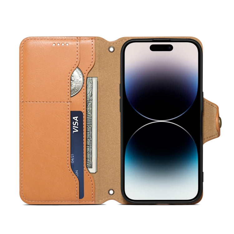 For iPhone 15 Pro Max Denior Cowhide Texture Wallet Style Leather Phone Case(Khaki) - iPhone 15 Pro Max Cases by Denior | Online Shopping UK | buy2fix