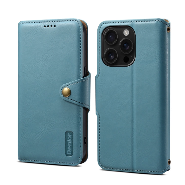 For iPhone 16 Pro Denior Cowhide Texture Wallet Style Leather Phone Case(Blue) - iPhone 16 Pro Cases by Denior | Online Shopping UK | buy2fix