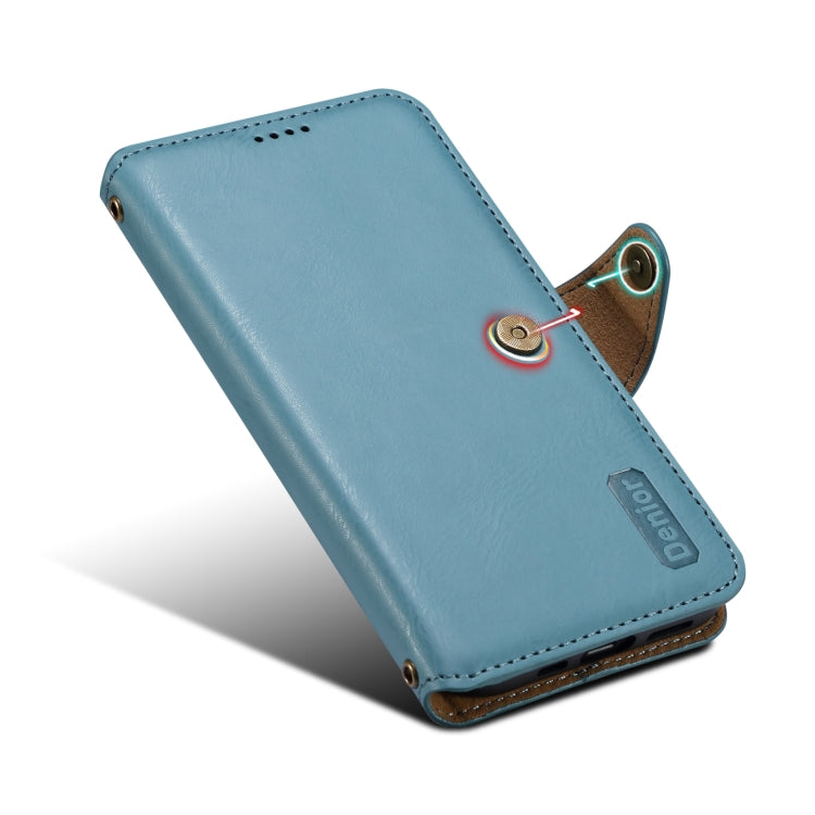 For iPhone 16 Plus Denior Cowhide Texture Wallet Style Leather Phone Case(Blue) - iPhone 16 Plus Cases by Denior | Online Shopping UK | buy2fix