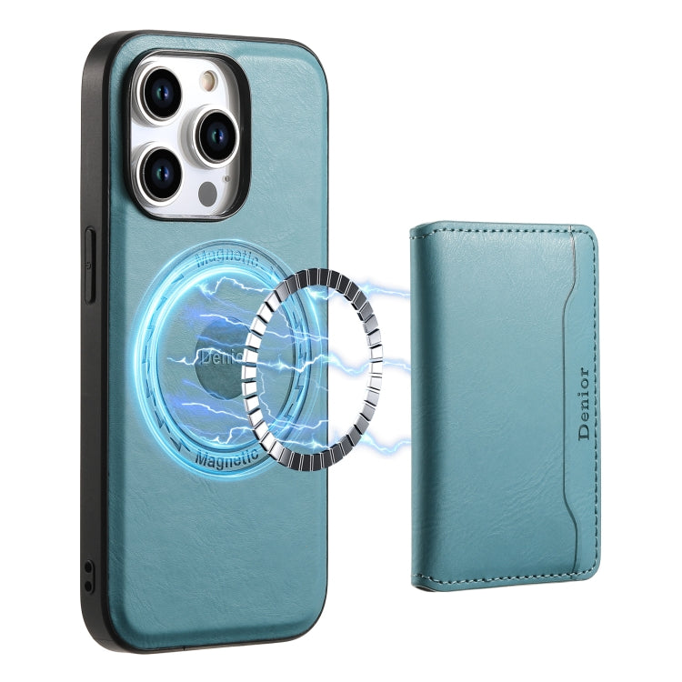 For iPhone 14 Pro Max Denior Cowhide Texture Leather MagSafe Detachable Wallet Phone Case(Blue) - iPhone 14 Pro Max Cases by Denior | Online Shopping UK | buy2fix