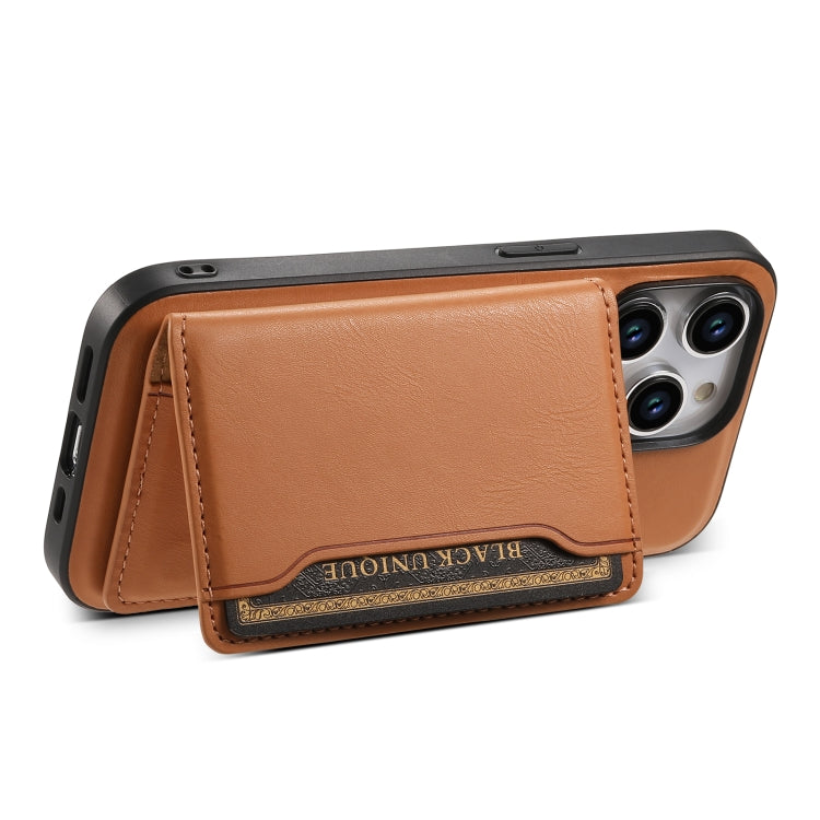 For iPhone 13 Pro Max Denior Cowhide Texture Leather MagSafe Detachable Wallet Phone Case(Khaki) - iPhone 13 Pro Max Cases by Denior | Online Shopping UK | buy2fix