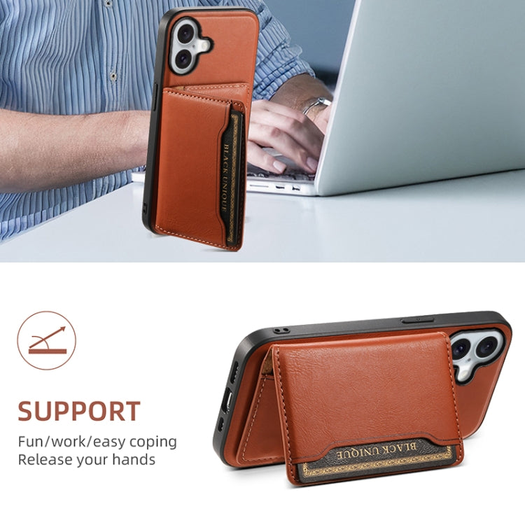 For iPhone 16 Denior Cowhide Texture Leather MagSafe Detachable Wallet Phone Case(Brown) - iPhone 16 Cases by Denior | Online Shopping UK | buy2fix