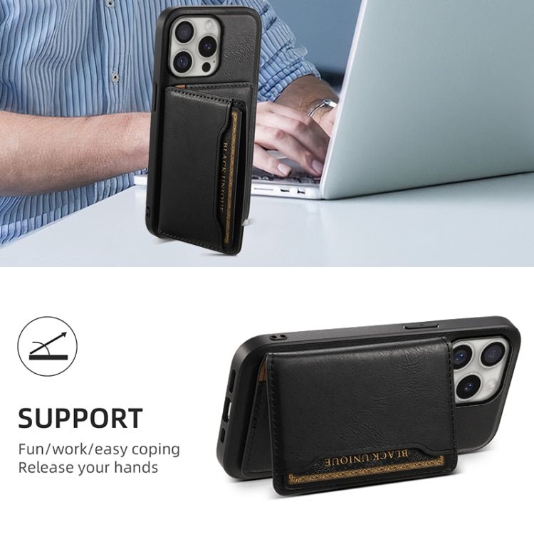 For iPhone 16 Pro Max Denior Cowhide Texture Leather MagSafe Detachable Wallet Phone Case(Black) - iPhone 16 Pro Max Cases by Denior | Online Shopping UK | buy2fix