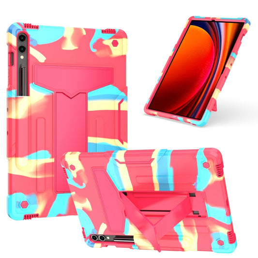 For Samsung Galaxy Tab S9 FE+ / S9+ T Holder Robot Silicone Hybrid PC Tablet Case(Camouflage Rose Red) - Galaxy Tab S9+ Cases by buy2fix | Online Shopping UK | buy2fix