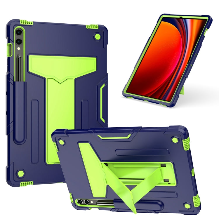 For Samsung Galaxy Tab S9 FE+ / S9+ T Holder Robot Silicone Hybrid PC Tablet Case(Navy Yellow Green) - Galaxy Tab S9+ Cases by buy2fix | Online Shopping UK | buy2fix