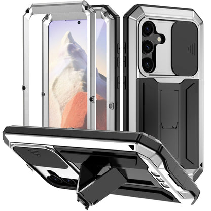 For Samsung Galaxy S24 5G R-JUST Sliding Camera Life Waterproof Holder Phone Case(Silver) - Galaxy S24 5G Cases by R-JUST | Online Shopping UK | buy2fix