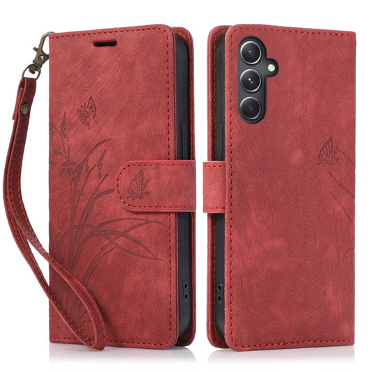 For Samsung Galaxy S24+ / S25+ 5G Orchid Butterfly Embossed Leather Phone Case(Red) - Galaxy S24+ 5G Cases by buy2fix | Online Shopping UK | buy2fix