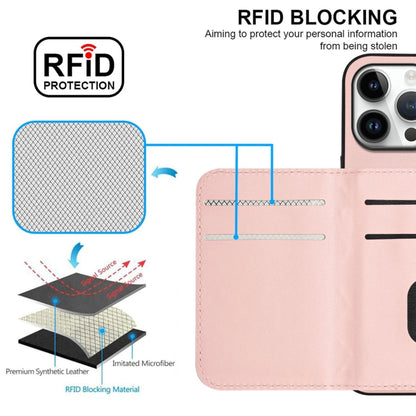 For iPhone 16 Pro Max Rhombic Texture Card Bag RFID Phone Case with Long Lanyard(Rose Gold) - iPhone 16 Pro Max Cases by buy2fix | Online Shopping UK | buy2fix