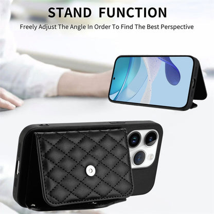 For iPhone 16 Pro Rhombic Texture Card Bag RFID Phone Case with Long Lanyard(Black) - iPhone 16 Pro Cases by buy2fix | Online Shopping UK | buy2fix