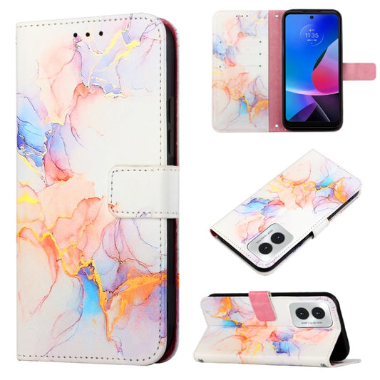 For Motorola Moto G Play 4G 2024 PT003 Marble Pattern Flip Leather Phone Case(Galaxy Marble White) - Motorola Cases by buy2fix | Online Shopping UK | buy2fix