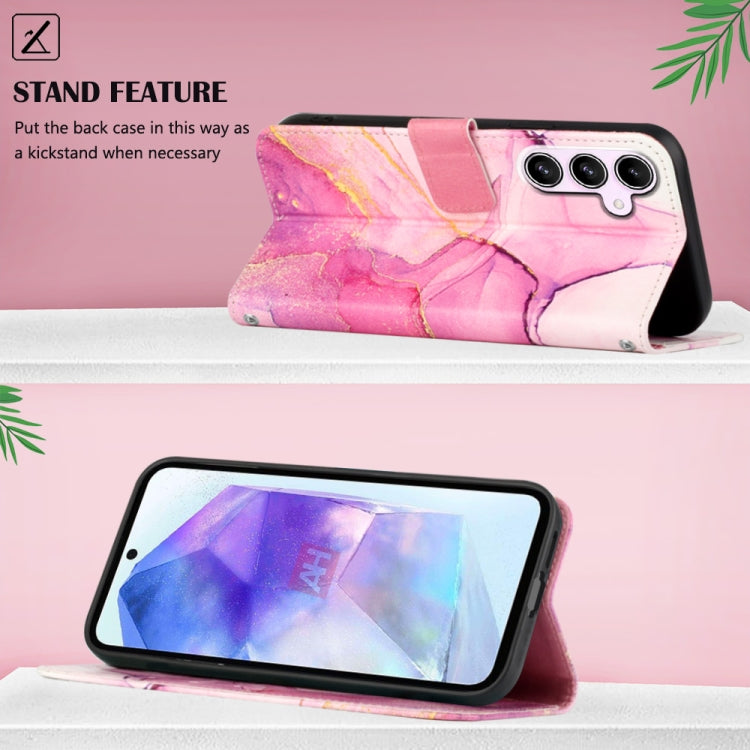 For Samsung Galaxy A55 PT003 Marble Pattern Flip Leather Phone Case(Pink Purple Gold) - Galaxy Phone Cases by buy2fix | Online Shopping UK | buy2fix