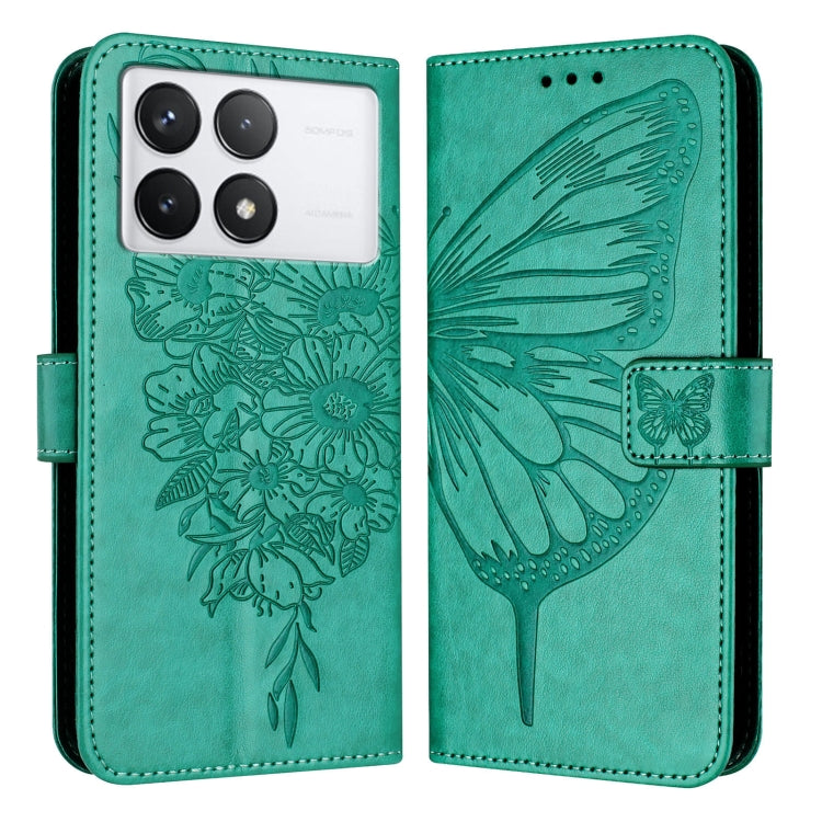 For Xiaomi Redmi K70 / K70 Pro Embossed Butterfly Leather Phone Case(Green) - K70 Cases by buy2fix | Online Shopping UK | buy2fix