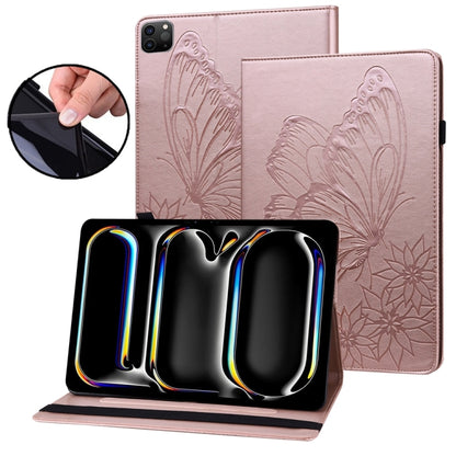 For iPad Pro 13 2024 Big Butterfly Embossed Leather Tablet Case(Rose Gold) - iPad Pro 13 2024 Cases by buy2fix | Online Shopping UK | buy2fix