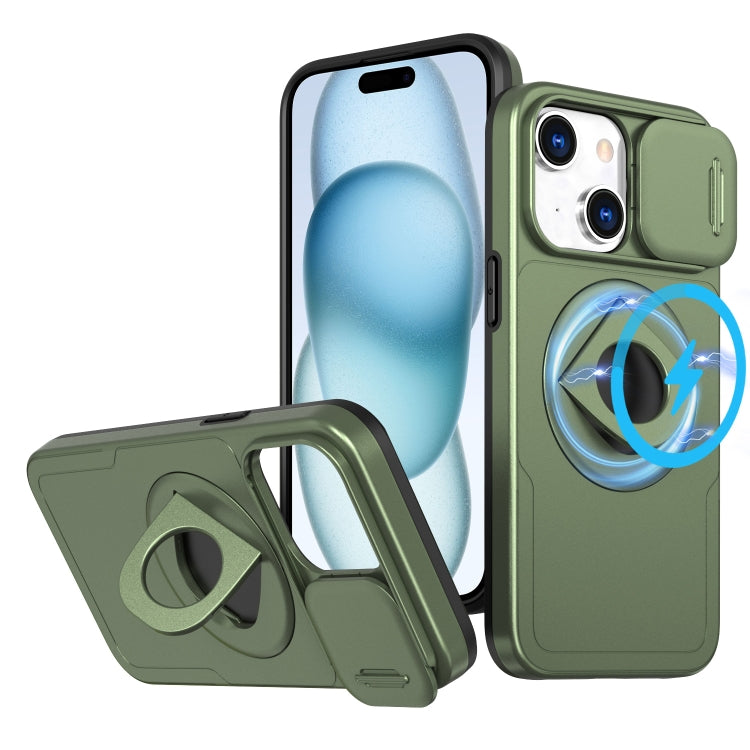 For iPhone 15 Plus Camshield MagSafe Ring Holder Armor Phone Case(Olive Green) - iPhone 15 Plus Cases by buy2fix | Online Shopping UK | buy2fix