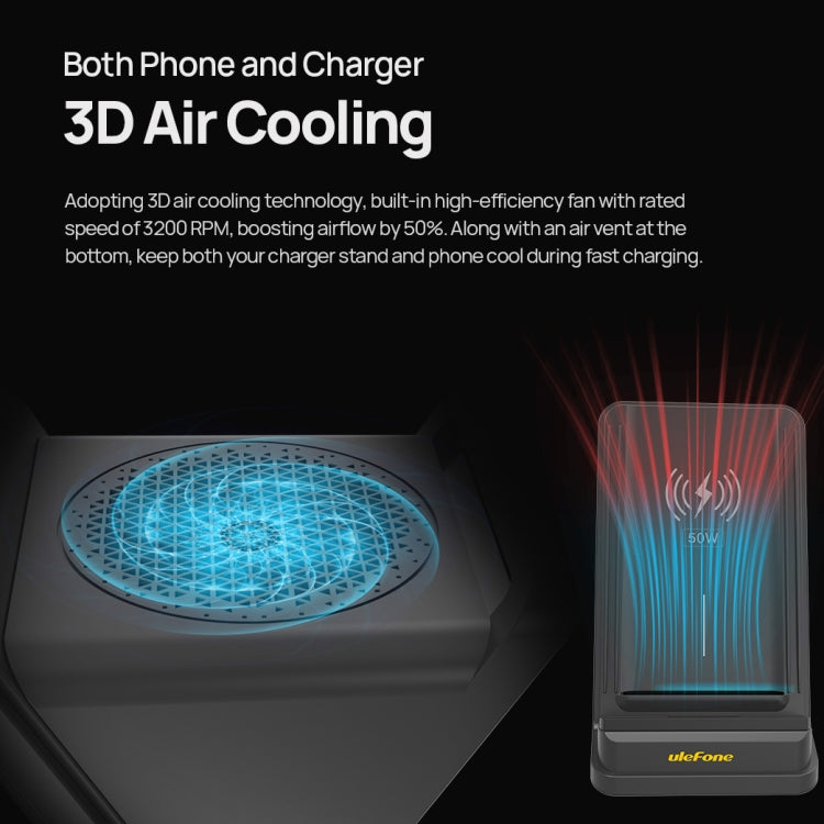 Ulefone WCS01 50W Air-cooled Wireless Charger Stand(Black) - Dock Charger by Ulefone | Online Shopping UK | buy2fix