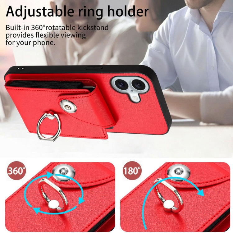 For iPhone 16 Organ Card Bag Ring Holder Phone Case with Long Lanyard(Red) - iPhone 16 Cases by buy2fix | Online Shopping UK | buy2fix