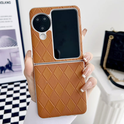 For OPPO Find N3 Flip Pearlescent Paint Diamond Shaped Checkered Leather Phone Case(Brown) - Find N3 Flip Cases by buy2fix | Online Shopping UK | buy2fix