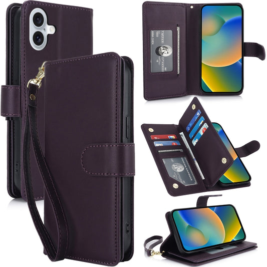 For iPhone 16 Multi-Card Wallet RFID Leather Phone Case(Dark Purple) - iPhone 16 Cases by buy2fix | Online Shopping UK | buy2fix