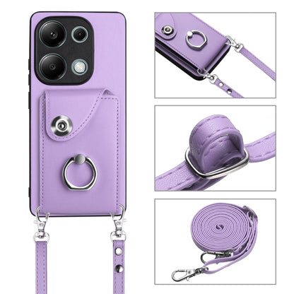 For Xiaomi Redmi Note 13 Pro 4G Global Organ Card Bag Ring Holder Phone Case with Long Lanyard(Purple) - Note 13 Pro Cases by buy2fix | Online Shopping UK | buy2fix