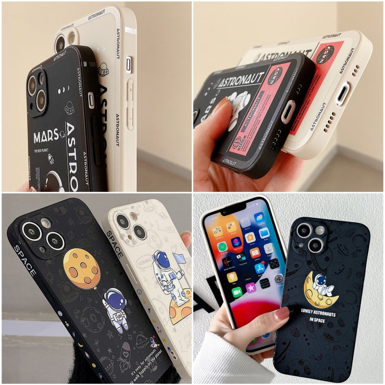 For iPhone 16 Pro Max Astronaut Pattern Silicone Straight Edge Phone Case(Lovely Astronaut-Black) - iPhone 16 Pro Max Cases by buy2fix | Online Shopping UK | buy2fix