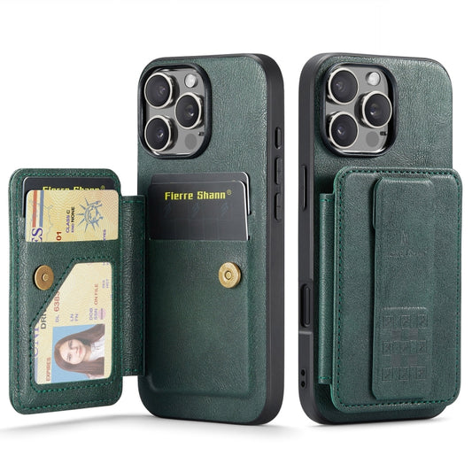 For iPhone 16 Pro Max Fierre Shann Oil Wax Cow Leather Card Holder Back Phone Case(Green) - iPhone 16 Pro Max Cases by FIERRE SHANN | Online Shopping UK | buy2fix