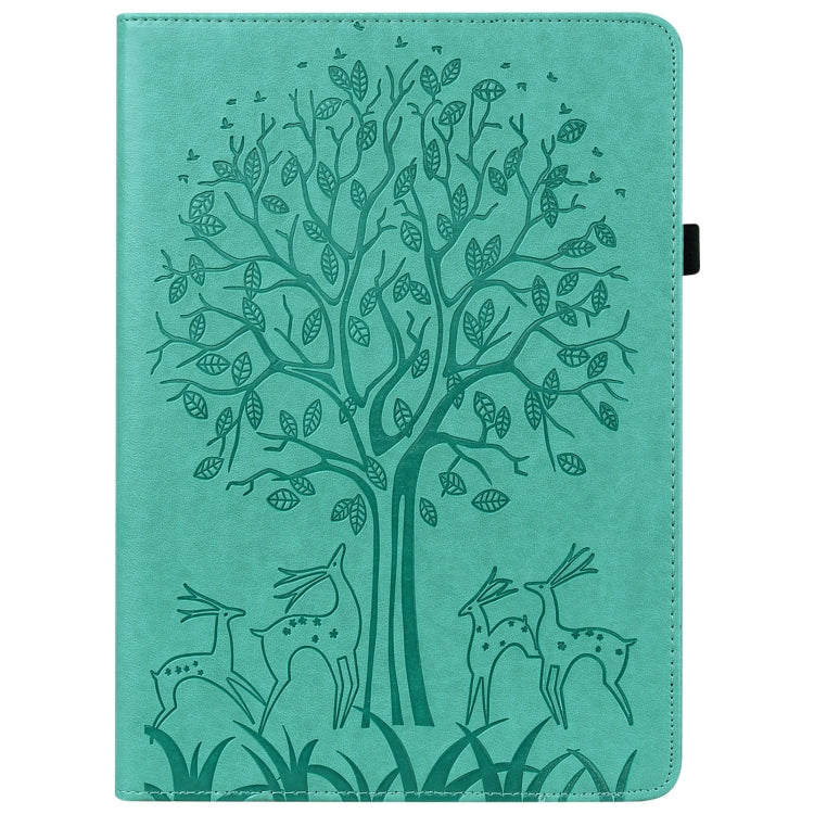 For Lenovo Tab M11 / Xiaoxin Pad 11 2024 Tree & Deer Embossed Leather Tablet Case(Green) - Lenovo by buy2fix | Online Shopping UK | buy2fix