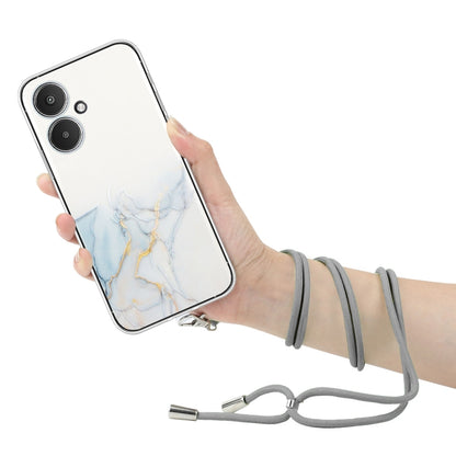 For Xiaomi Redmi 13C 5G / Poco M6 / Redmi 13R Hollow Marble Pattern TPU Phone Case with Neck Strap Rope(Grey) - 13R Cases by buy2fix | Online Shopping UK | buy2fix