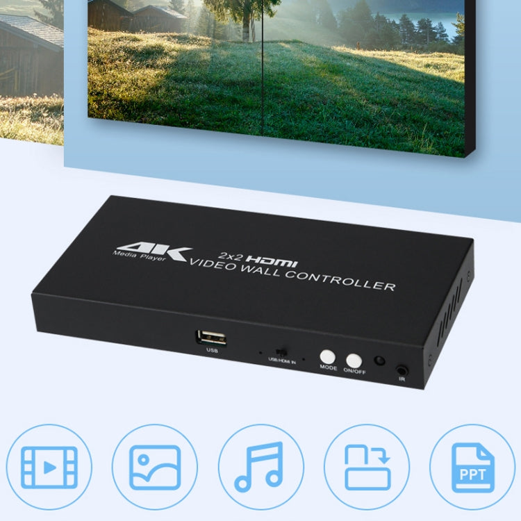 XP03 4K 2x2 HDMI Video Wall Controller Multi-screen Splicing Processor, Style:Playback Version(UK Plug) - Splitter by buy2fix | Online Shopping UK | buy2fix