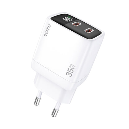 TOTU 35W GaN Dual USB-C/Type-C Smart Digital Display Charger, Plug:EU Plug(White) - USB Charger by TOTUDESIGN | Online Shopping UK | buy2fix