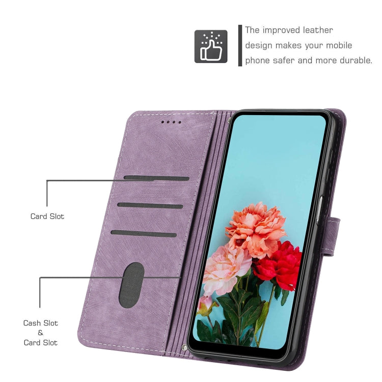 For OnePlus 13 Skin Feel Stripe Pattern Leather Phone Case with Lanyard(Purple) - OnePlus Cases by buy2fix | Online Shopping UK | buy2fix