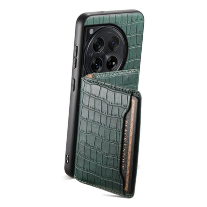 For OnePlus 12 Crocodile Texture Card Bag Design Full Coverage Phone Case(Green) - OnePlus Cases by buy2fix | Online Shopping UK | buy2fix